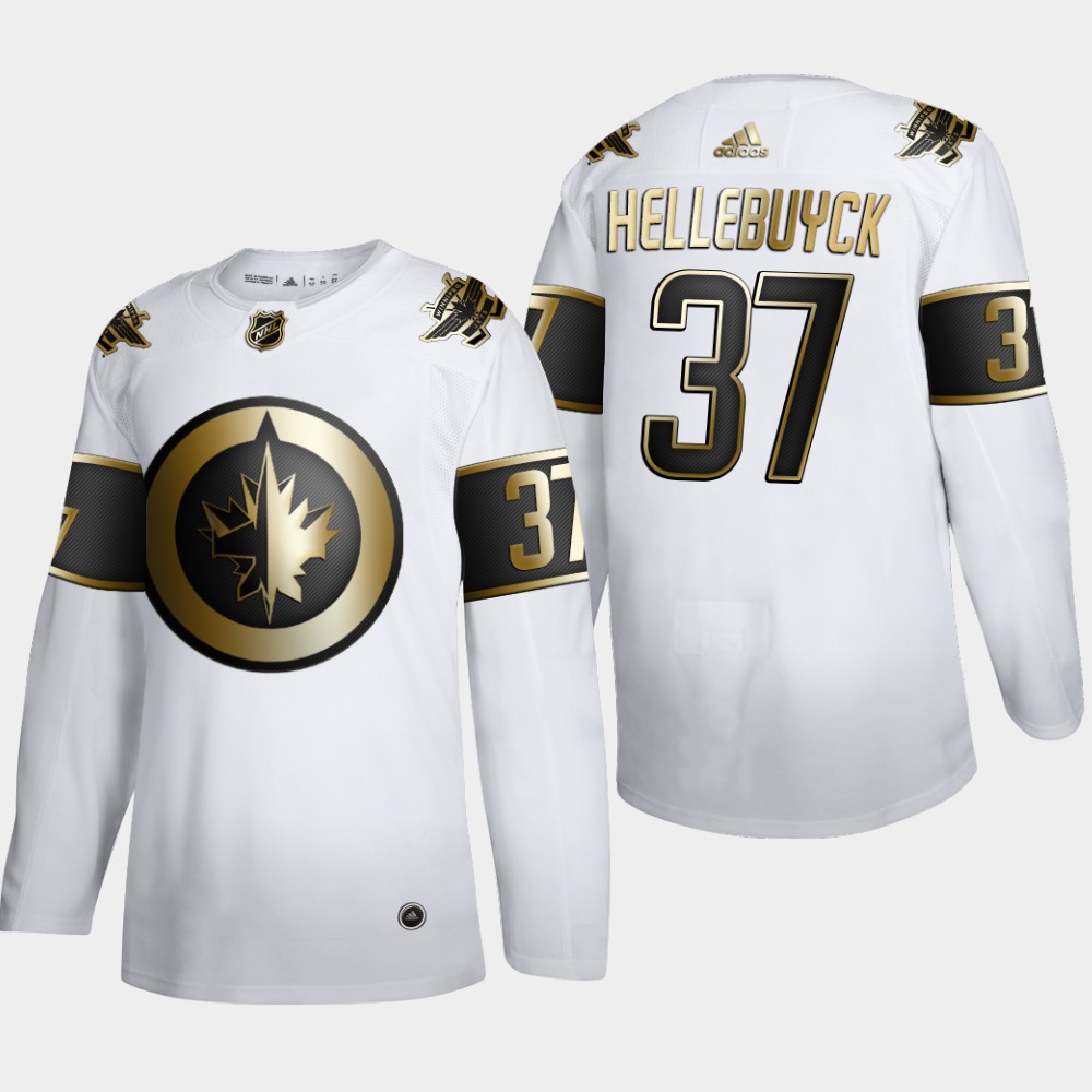 Men Winnipeg Jets #37 Connor Hellebuyck Adidas White Golden Edition Limited Stitched NHL Jersey
